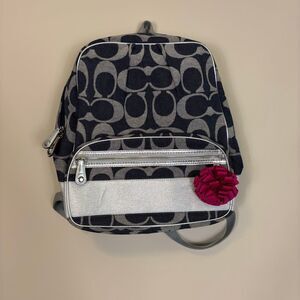 Coach Signature Denim Blue with Silver Logo Backpack Book Bag 77171